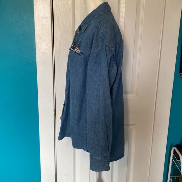 Bushwacker Denim Embroidered Shirt Winter Scene Size Medium - Picture 7 of 14